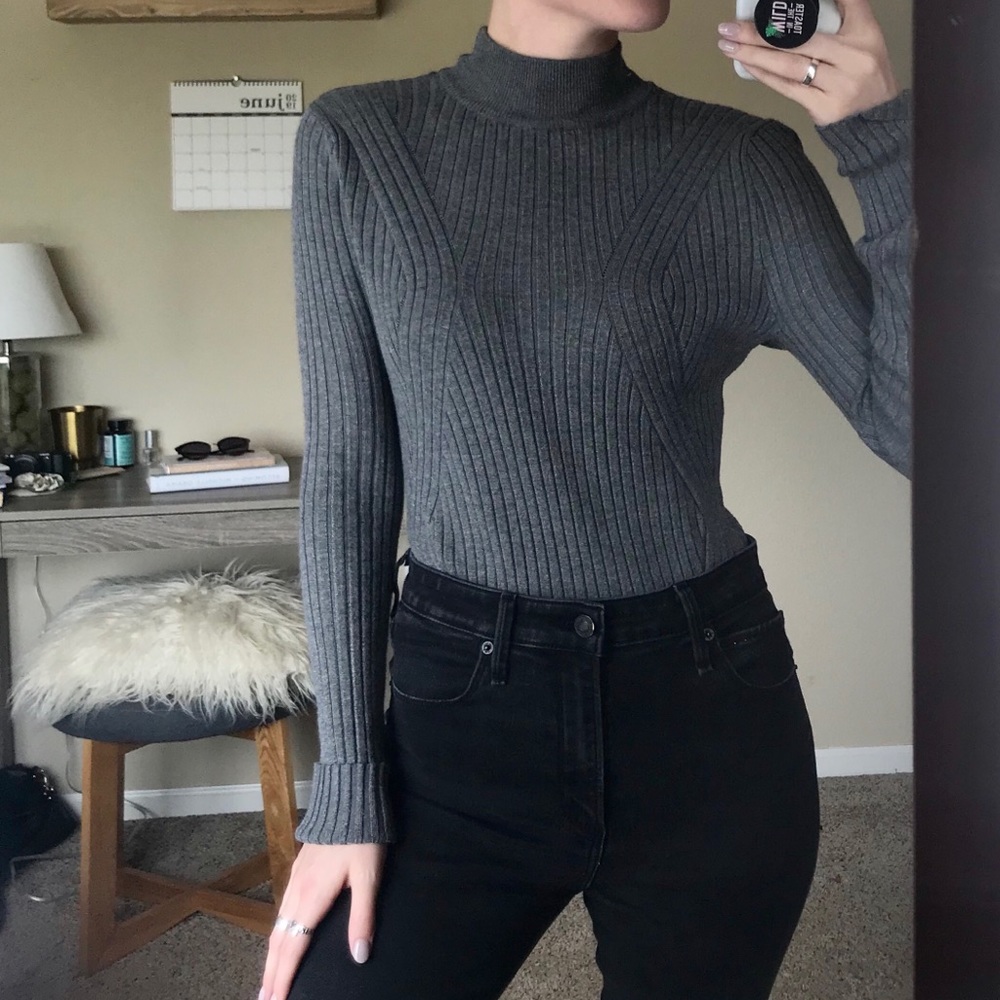 Gray Turtleneck Sweater Bodysuit